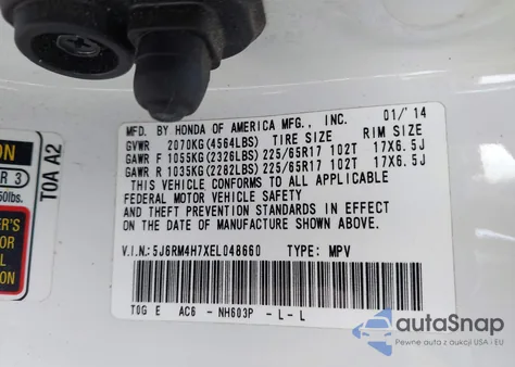 2014 Honda Cr-V Ex-L from USA, damaged, VIN 5J6RM4H7XEL048660